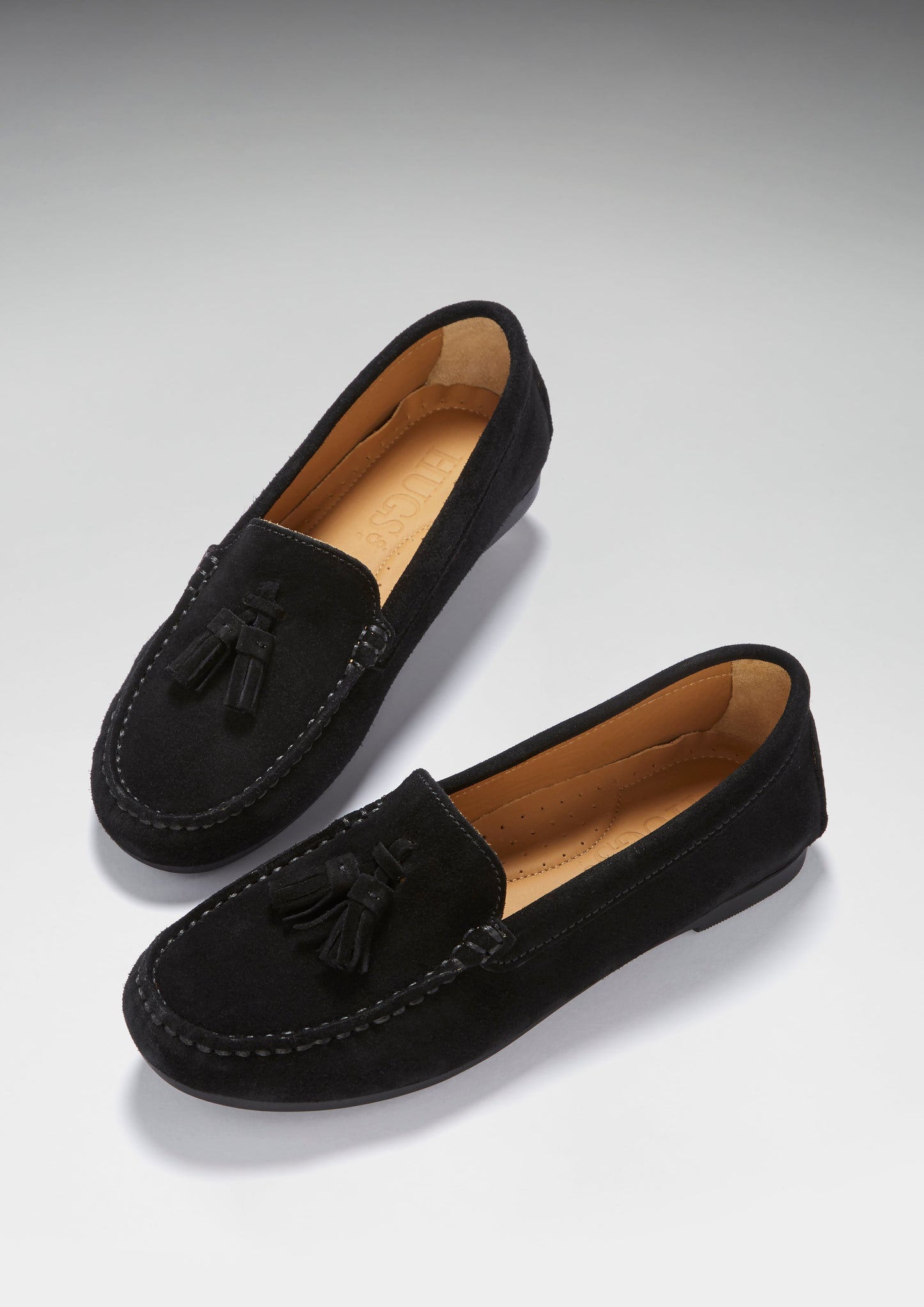 Women's Tasselled Driving Loafers Full Rubber Sole, black suede-2