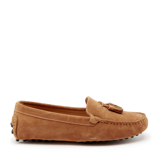 Women's Tasselled Driving Loafers, tobacco suede-0