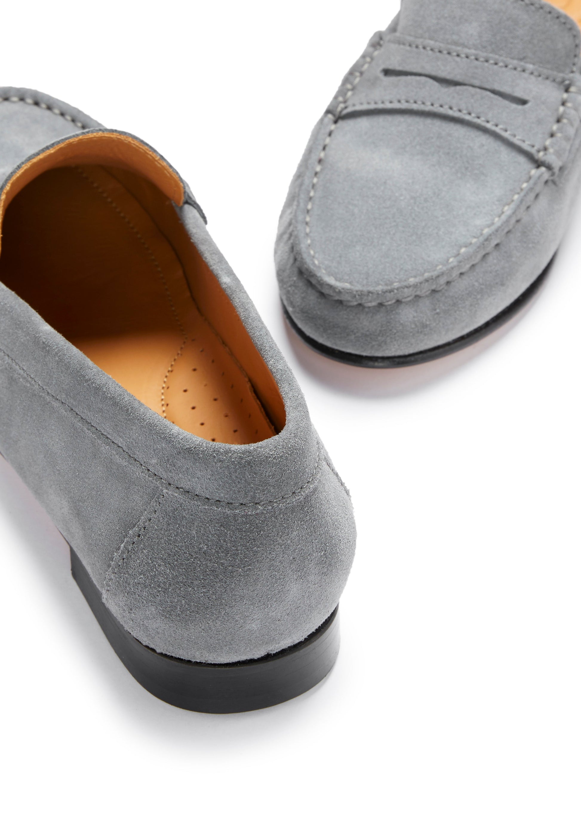 Women's Penny Loafers Leather Sole, slate grey suede-3
